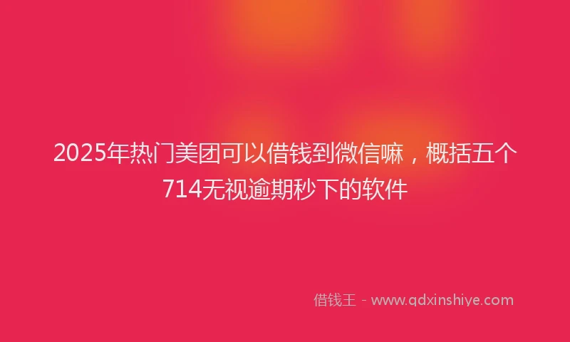 2025年热门美团可以借钱到微信嘛，概括五个714无视逾期秒下的软件