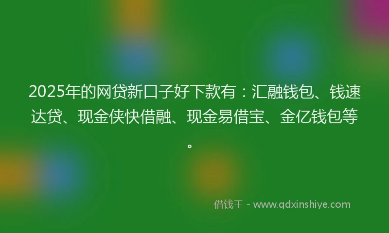 2025年的网贷新口子好下款有：汇融钱包、钱速达贷、现金侠快借融、现金易借宝、金亿钱包等。