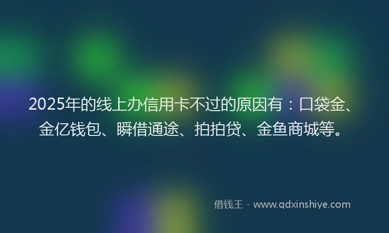 2025年的线上办信用卡不过的原因有：口袋金、金亿钱包、瞬借通途、拍拍贷、金鱼商城等。