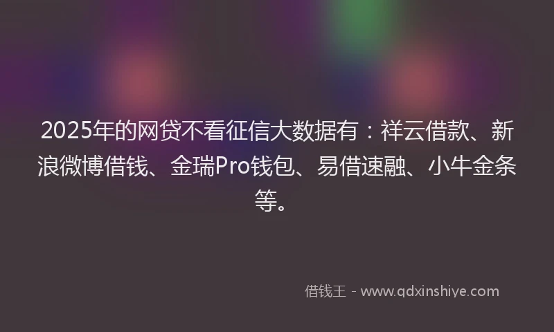 2025年的网贷不看征信大数据有：祥云借款、新浪微博借钱、金瑞Pro钱包、易借速融、小牛金条等。