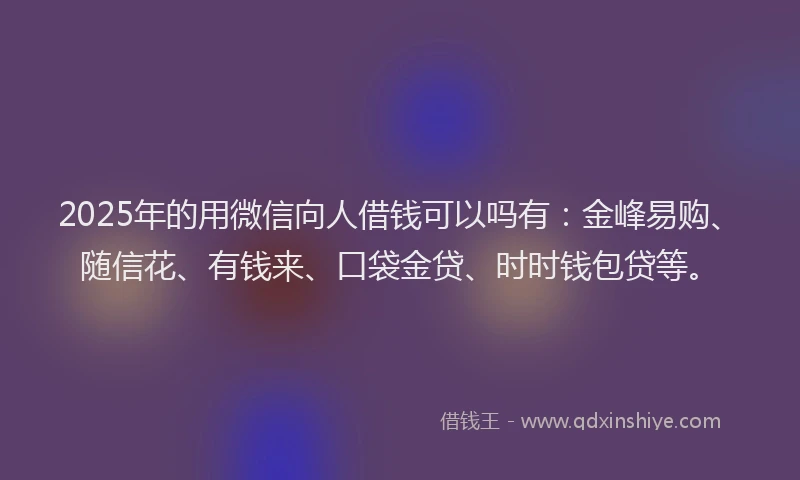 2025年的用微信向人借钱可以吗有：金峰易购、随信花、有钱来、口袋金贷、时时钱包贷等。