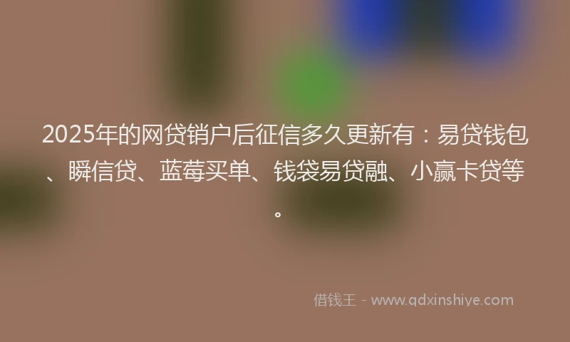 2025年的网贷销户后征信多久更新有：易贷钱包、瞬信贷、蓝莓买单、钱袋易贷融、小赢卡贷等。