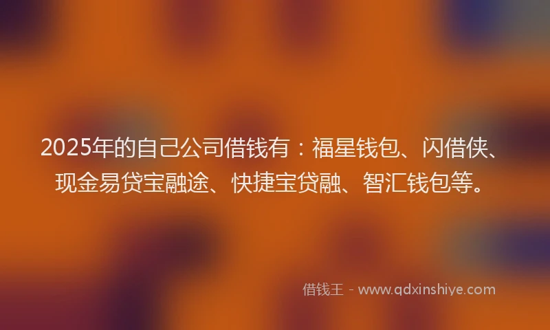 2025年的自己公司借钱有:福星钱包、闪借侠、现金易贷宝融途、快捷宝贷融、智汇钱包等。