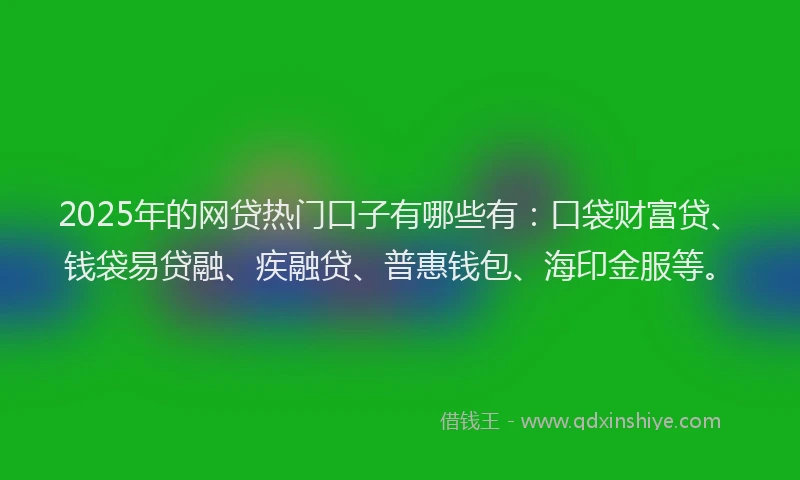 2025年的网贷热门口子有哪些有：口袋财富贷、钱袋易贷融、疾融贷、普惠钱包、海印金服等。