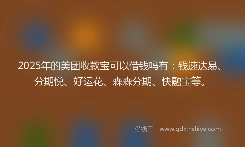 2025年的美团收款宝可以借钱吗有:钱速达易、分期悦、好运花、森森分期、快融宝等。