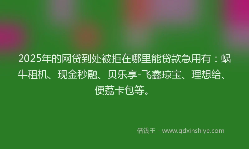 2025年的网贷到处被拒在哪里能贷款急用有：蜗牛租机、现金秒融、贝乐享-飞鑫琼宝、理想给、便荔卡包等。