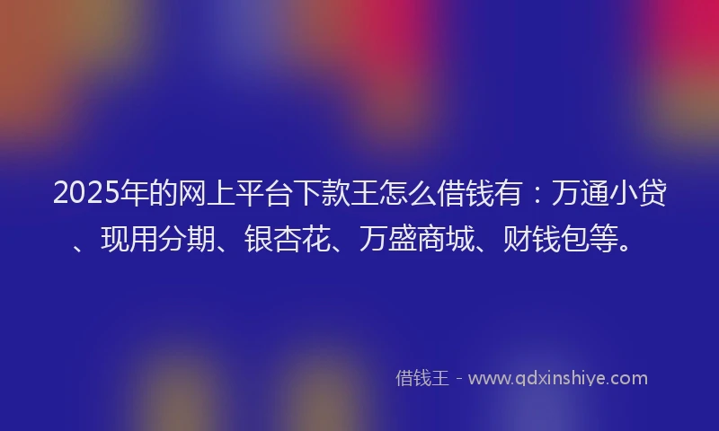 2025年的网上平台下款王怎么借钱有：万通小贷、现用分期、银杏花、万盛商城、财钱包等。