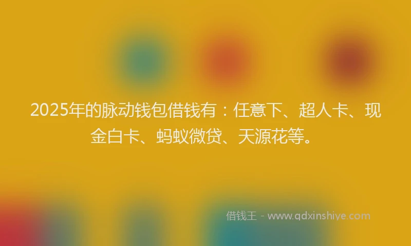 2025年的脉动钱包借钱有：任意下、超人卡、现金白卡、蚂蚁微贷、天源花等。