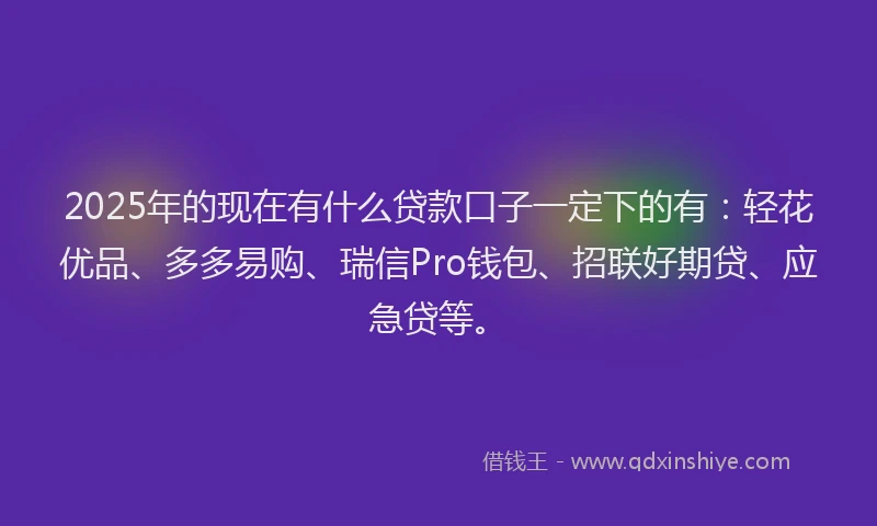 2025年的现在有什么贷款口子一定下的有：轻花优品、多多易购、瑞信Pro钱包、招联好期贷、应急贷等。