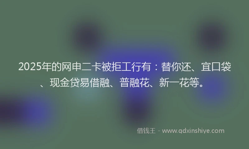 2025年的网申二卡被拒工行有:替你还、宜口袋、现金贷易借融、普融花、新一花等。