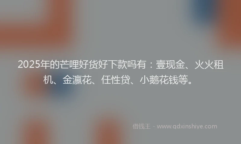2025年的芒哩好货好下款吗有：壹现金、火火租机、金瀛花、任性贷、小鹅花钱等。