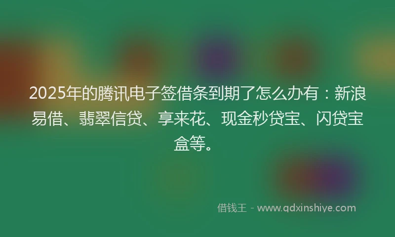 2025年的腾讯电子签借条到期了怎么办有：新浪易借、翡翠信贷、享来花、现金秒贷宝、闪贷宝盒等。