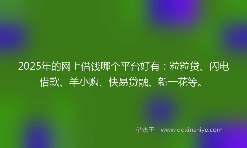 2025年的网上借钱哪个平台好有：粒粒贷、闪电借款、羊小购、快易贷融、新一花等。