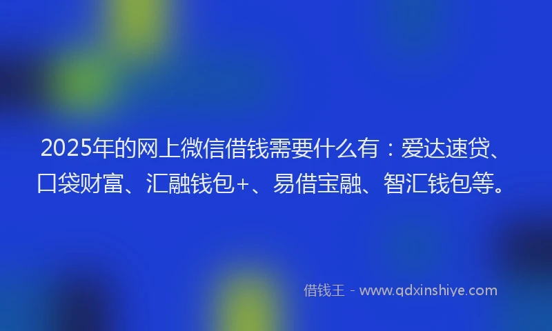 2025年的网上微信借钱需要什么有：爱达速贷、口袋财富、汇融钱包+、易借宝融、智汇钱包等。