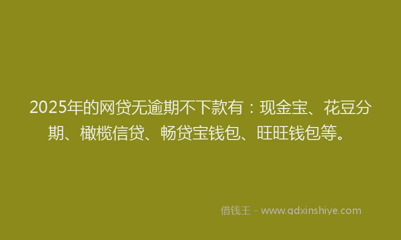 2025年的网贷无逾期不下款有:现金宝、花豆分期、橄榄信贷、畅贷宝钱包、旺旺钱包等。