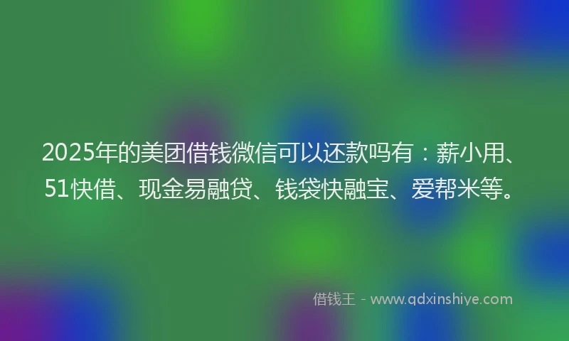 2025年的美团借钱微信可以还款吗有:薪小用、51快借、现金易融贷、钱袋快融宝、爱帮米等。