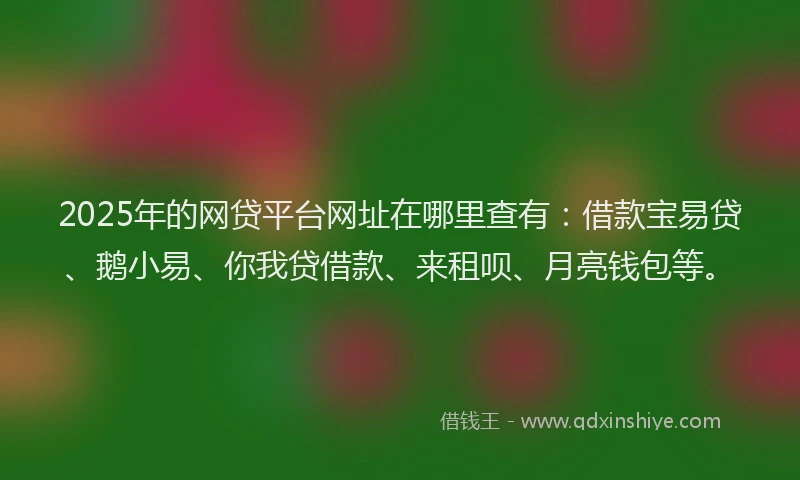 2025年的网贷平台网址在哪里查有:借款宝易贷、鹅小易、你我贷借款、来租呗、月亮钱包等。