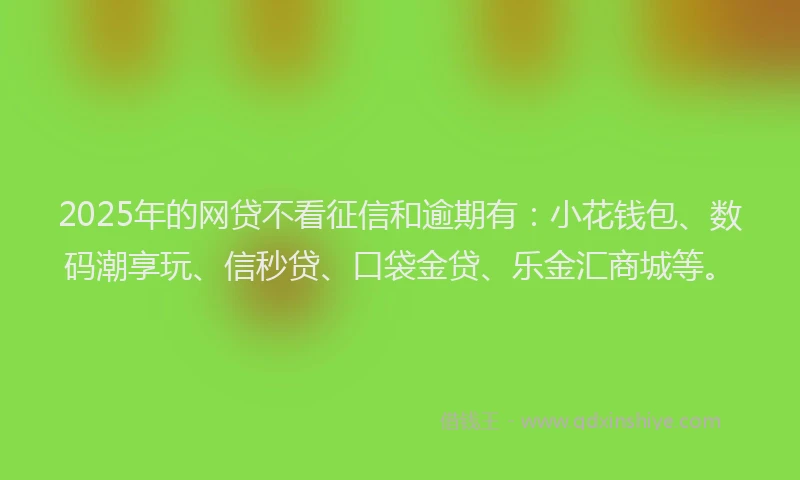 2025年的网贷不看征信和逾期有：小花钱包、数码潮享玩、信秒贷、口袋金贷、乐金汇商城等。