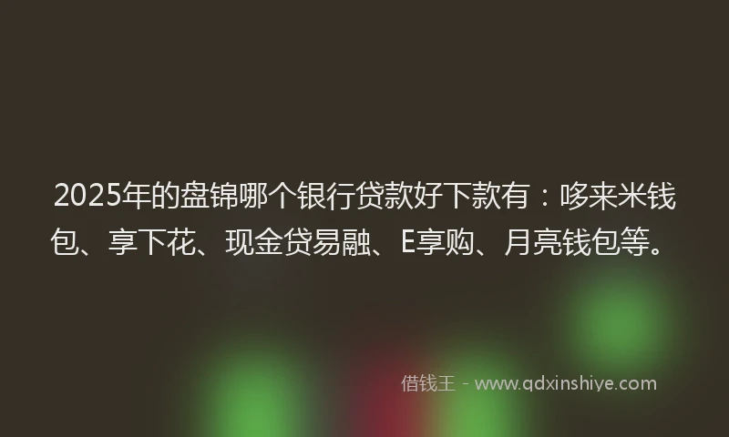 2025年的盘锦哪个银行贷款好下款有：哆来米钱包、享下花、现金贷易融、E享购、月亮钱包等。