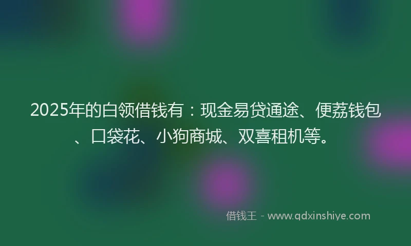 2025年的白领借钱有：现金易贷通途、便荔钱包、口袋花、小狗商城、双喜租机等。