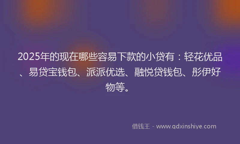 2025年的现在哪些容易下款的小贷有:轻花优品、易贷宝钱包、派派优选、融悦贷钱包、彤伊好物等。