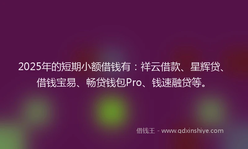 2025年的短期小额借钱有：祥云借款、星辉贷、借钱宝易、畅贷钱包Pro、钱速融贷等。