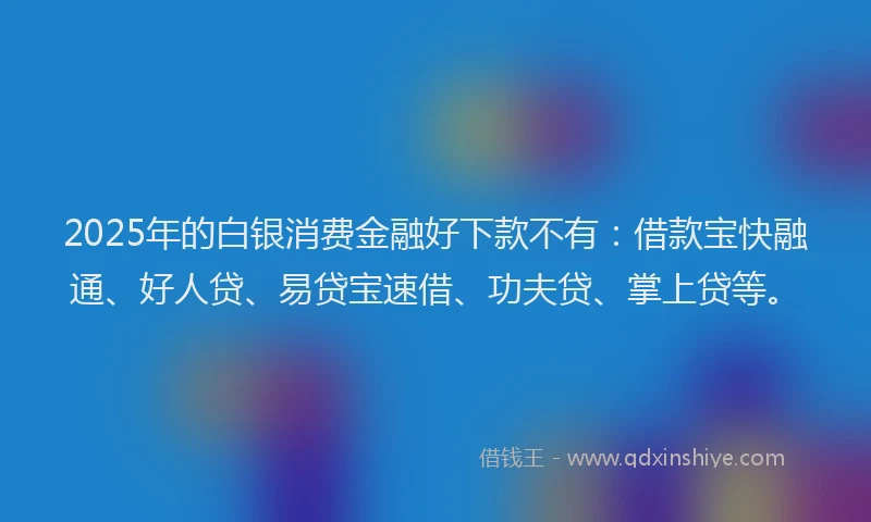 2025年的白银消费金融好下款不有：借款宝快融通、好人贷、易贷宝速借、功夫贷、掌上贷等。