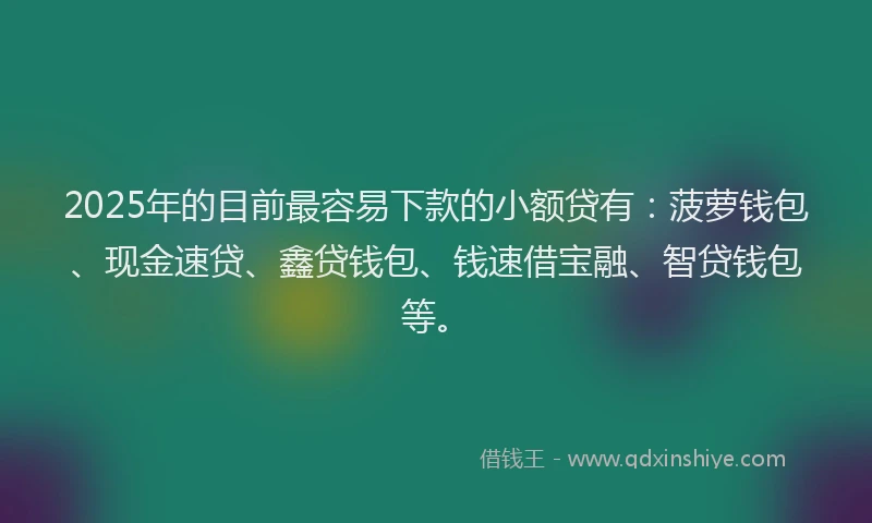 2025年的目前最容易下款的小额贷有：菠萝钱包、现金速贷、鑫贷钱包、钱速借宝融、智贷钱包等。