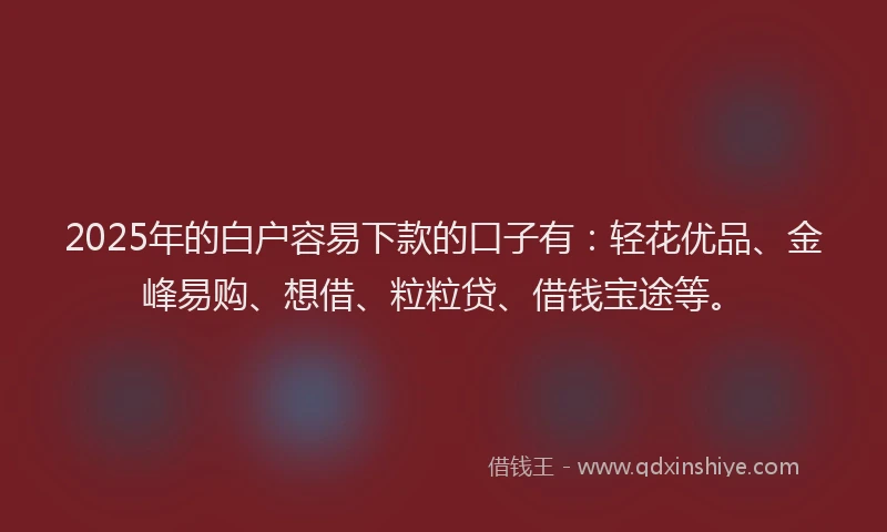 2025年的白户容易下款的口子有：轻花优品、金峰易购、想借、粒粒贷、借钱宝途等。