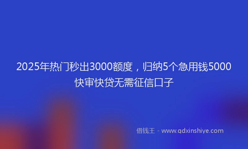 2025年热门秒出3000额度，归纳5个急用钱5000快审快贷无需征信口子