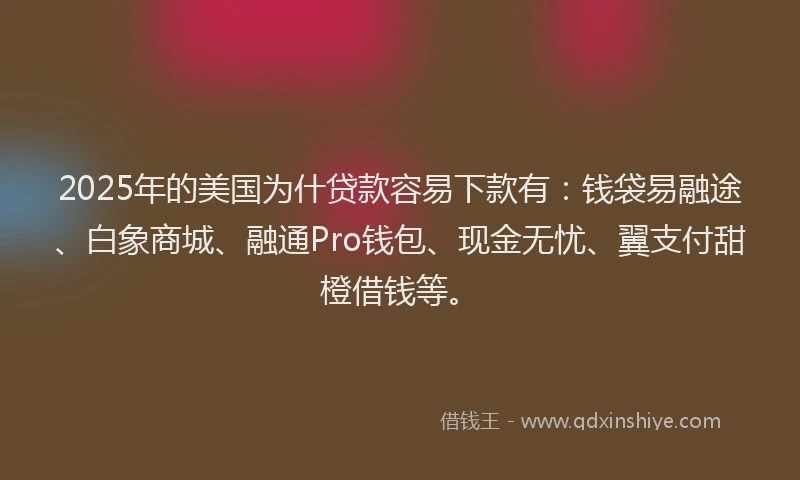 2025年的美国为什贷款容易下款有：钱袋易融途、白象商城、融通Pro钱包、现金无忧、翼支付甜橙借钱等。
