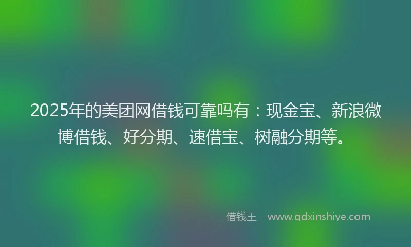 2025年的美团网借钱可靠吗有：现金宝、新浪微博借钱、好分期、速借宝、树融分期等。