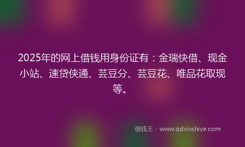 2025年的网上借钱用身份证有：金瑞快借、现金小站、速贷侠通、芸豆分、芸豆花、唯品花取现等。