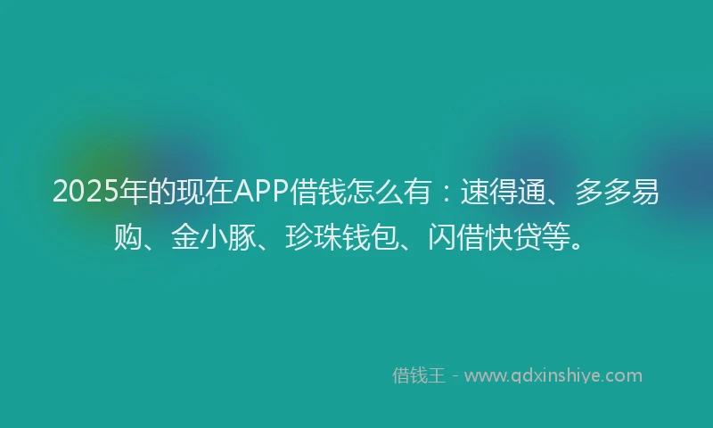 2025年的现在APP借钱怎么有:速得通、多多易购、金小豚、珍珠钱包、闪借快贷等。