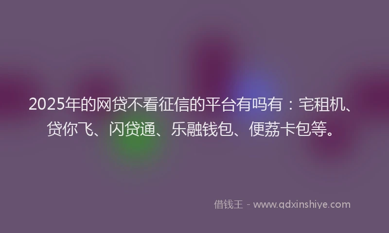 2025年的网贷不看征信的平台有吗有：宅租机、贷你飞、闪贷通、乐融钱包、便荔卡包等。