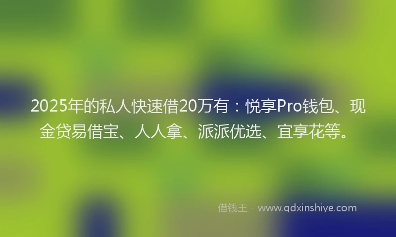 2025年的私人快速借20万有：悦享Pro钱包、现金贷易借宝、人人拿、派派优选、宜享花等。