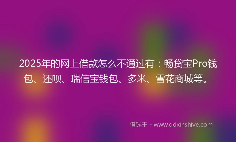 2025年的网上借款怎么不通过有：畅贷宝Pro钱包、还呗、瑞信宝钱包、多米、雪花商城等。