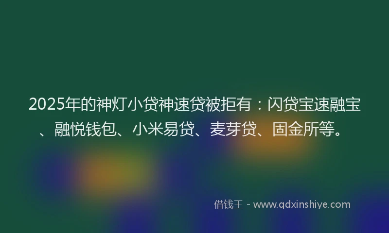2025年的神灯小贷神速贷被拒有：闪贷宝速融宝、融悦钱包、小米易贷、麦芽贷、固金所等。
