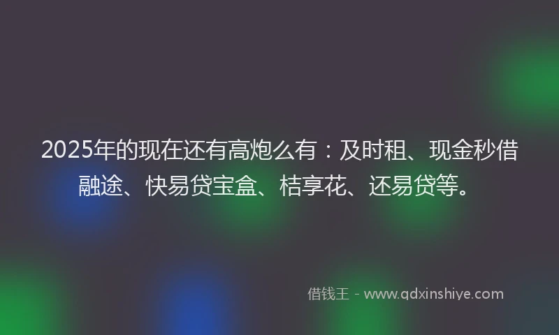 2025年的现在还有高炮么有：及时租、现金秒借融途、快易贷宝盒、桔享花、还易贷等。