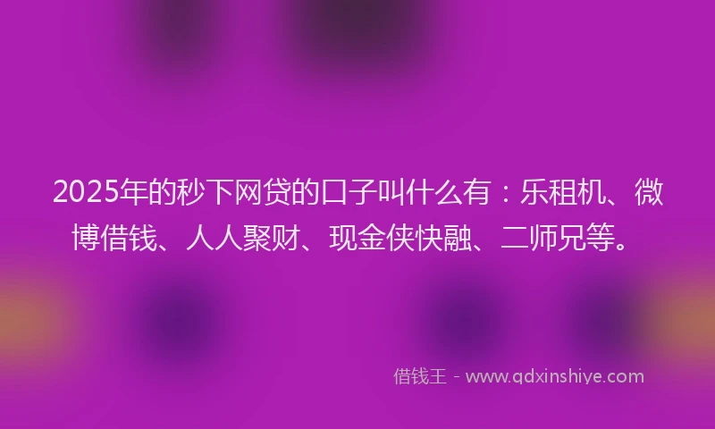 2025年的秒下网贷的口子叫什么有：乐租机、微博借钱、人人聚财、现金侠快融、二师兄等。