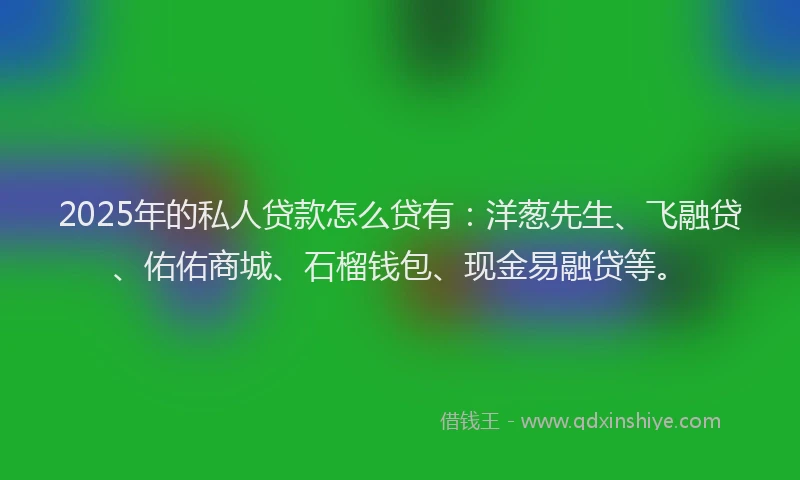 2025年的私人贷款怎么贷有:洋葱先生、飞融贷、佑佑商城、石榴钱包、现金易融贷等。