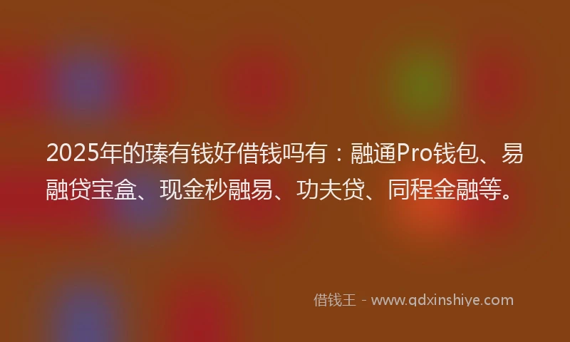 2025年的瑧有钱好借钱吗有：融通Pro钱包、易融贷宝盒、现金秒融易、功夫贷、同程金融等。