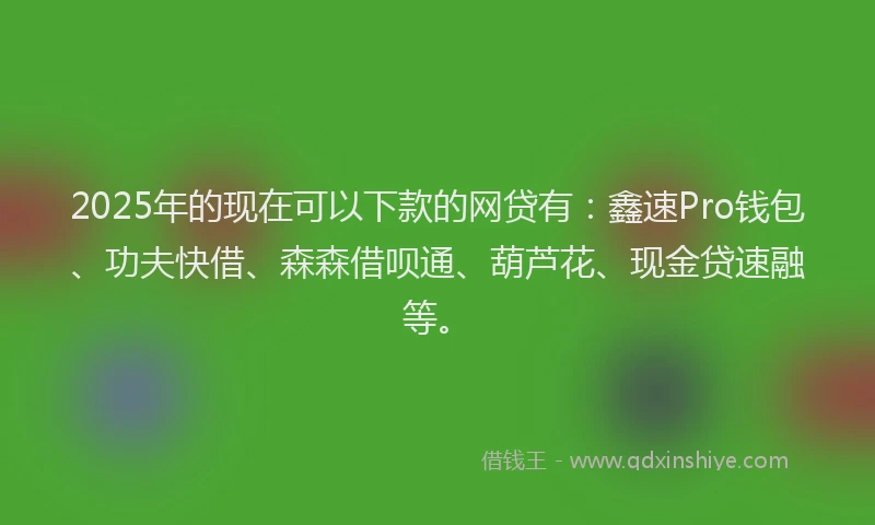 2025年的现在可以下款的网贷有:鑫速Pro钱包、功夫快借、森森借呗通、葫芦花、现金贷速融等。