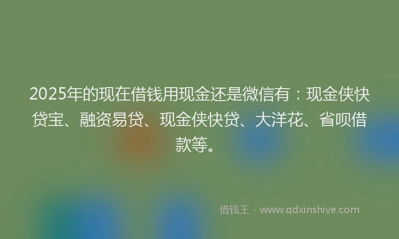 2025年的现在借钱用现金还是微信有:现金侠快贷宝、融资易贷、现金侠快贷、大洋花、省呗借款等。
