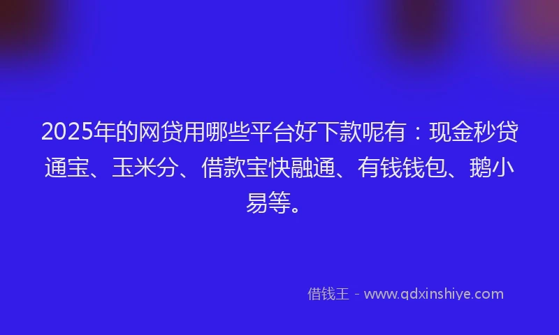 2025年的网贷用哪些平台好下款呢有：现金秒贷通宝、玉米分、借款宝快融通、有钱钱包、鹅小易等。