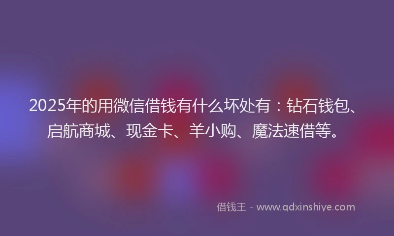 2025年的用微信借钱有什么坏处有：钻石钱包、启航商城、现金卡、羊小购、魔法速借等。