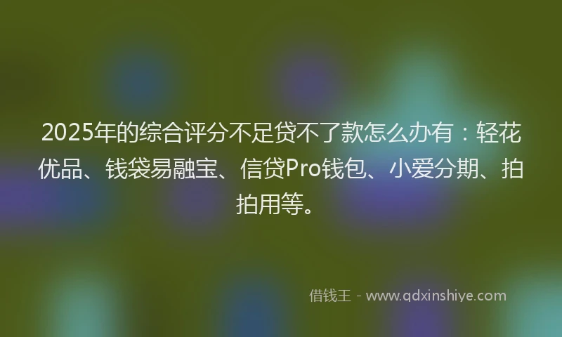 2025年的综合评分不足贷不了款怎么办有：轻花优品、钱袋易融宝、信贷Pro钱包、小爱分期、拍拍用等。