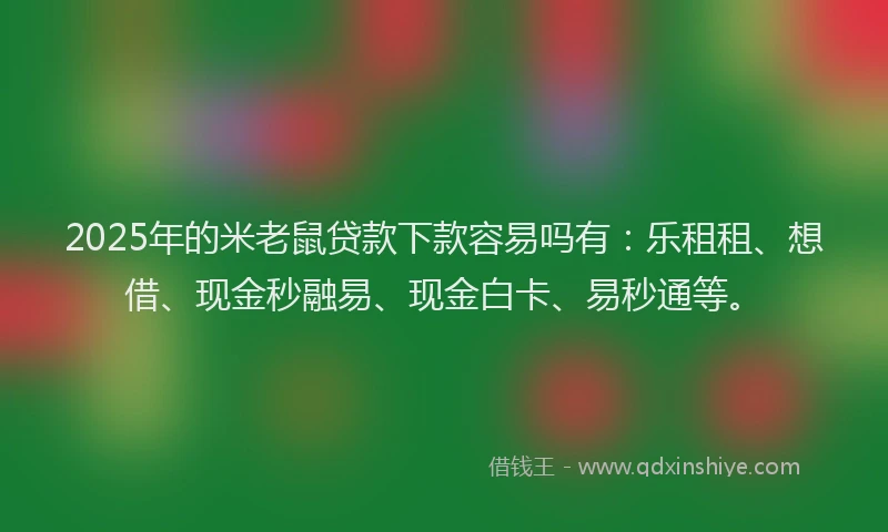 2025年的米老鼠贷款下款容易吗有：乐租租、想借、现金秒融易、现金白卡、易秒通等。