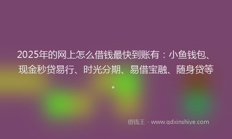 2025年的网上怎么借钱最快到账有：小鱼钱包、现金秒贷易行、时光分期、易借宝融、随身贷等。