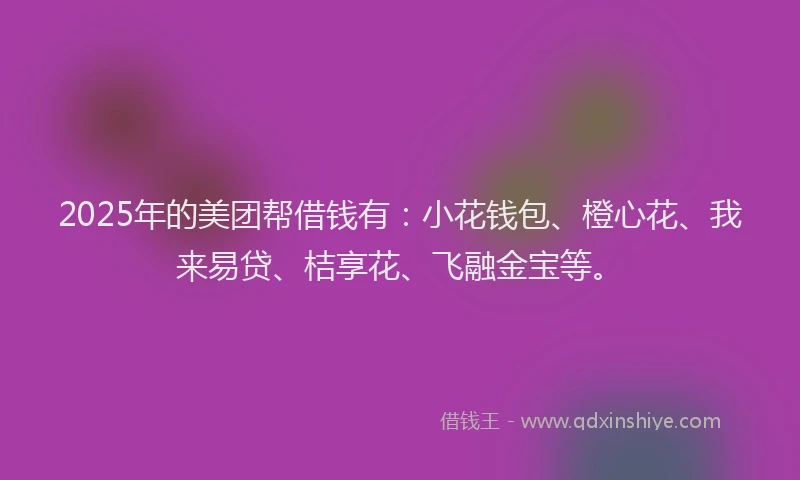 2025年的美团帮借钱有：小花钱包、橙心花、我来易贷、桔享花、飞融金宝等。